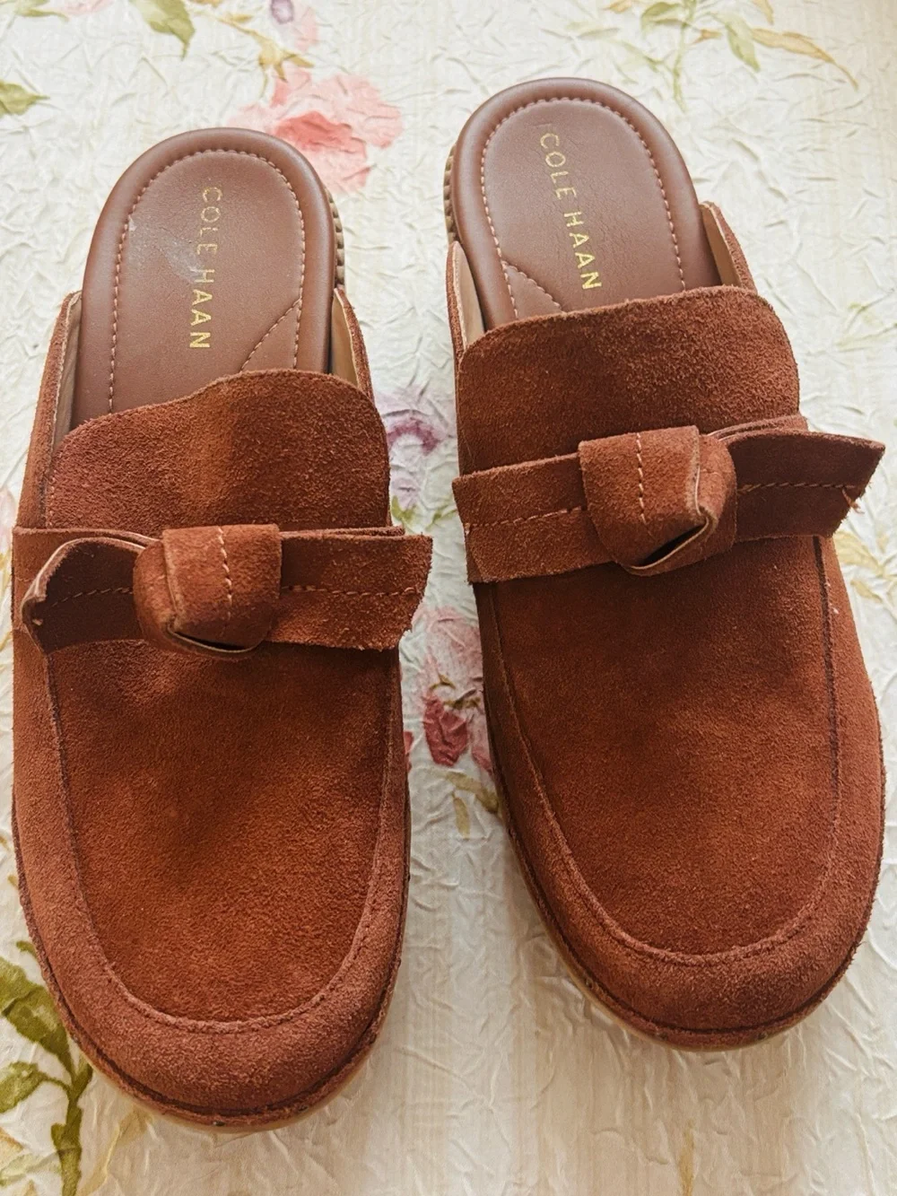 Cole Haan Wedge Heel Suede Leather Clogs Size 8.5